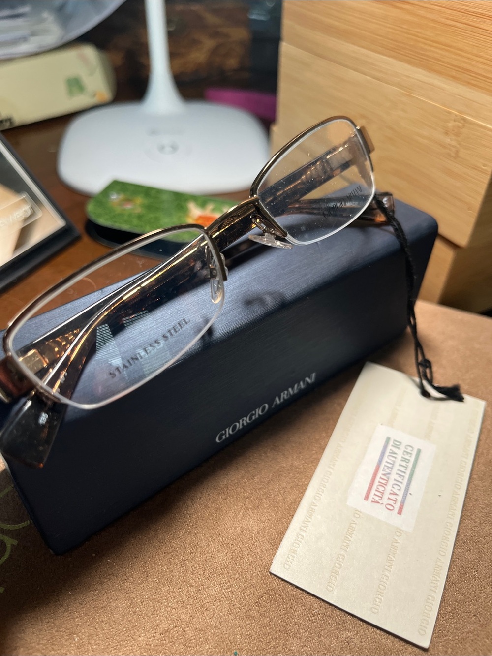 Giorgio Armani Brown Stainless Steel & tortoise Frames rectangular w a flare!